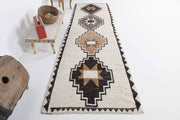 El yapımı vintage yolluk 107x325 cm geometrik desenli yün - detay görünümü