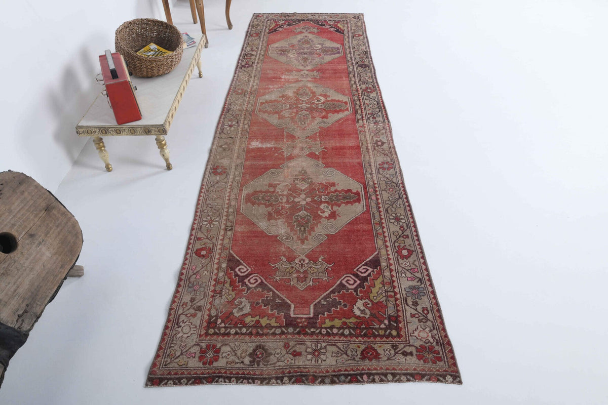 El yapımı vintage yolluk 97x330 cm oryantal desenli yün - detay görünümü