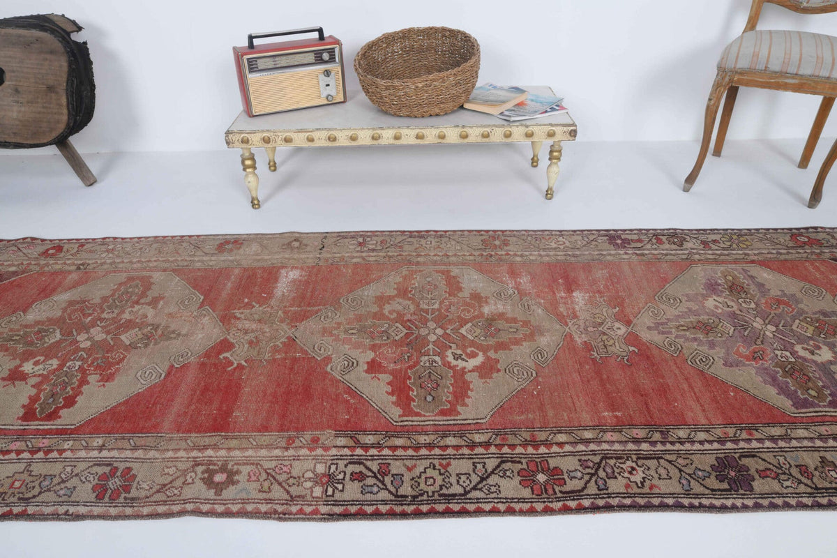 El yapımı vintage yolluk 97x330 cm oryantal desenli yün - kenar ve saçak detayı