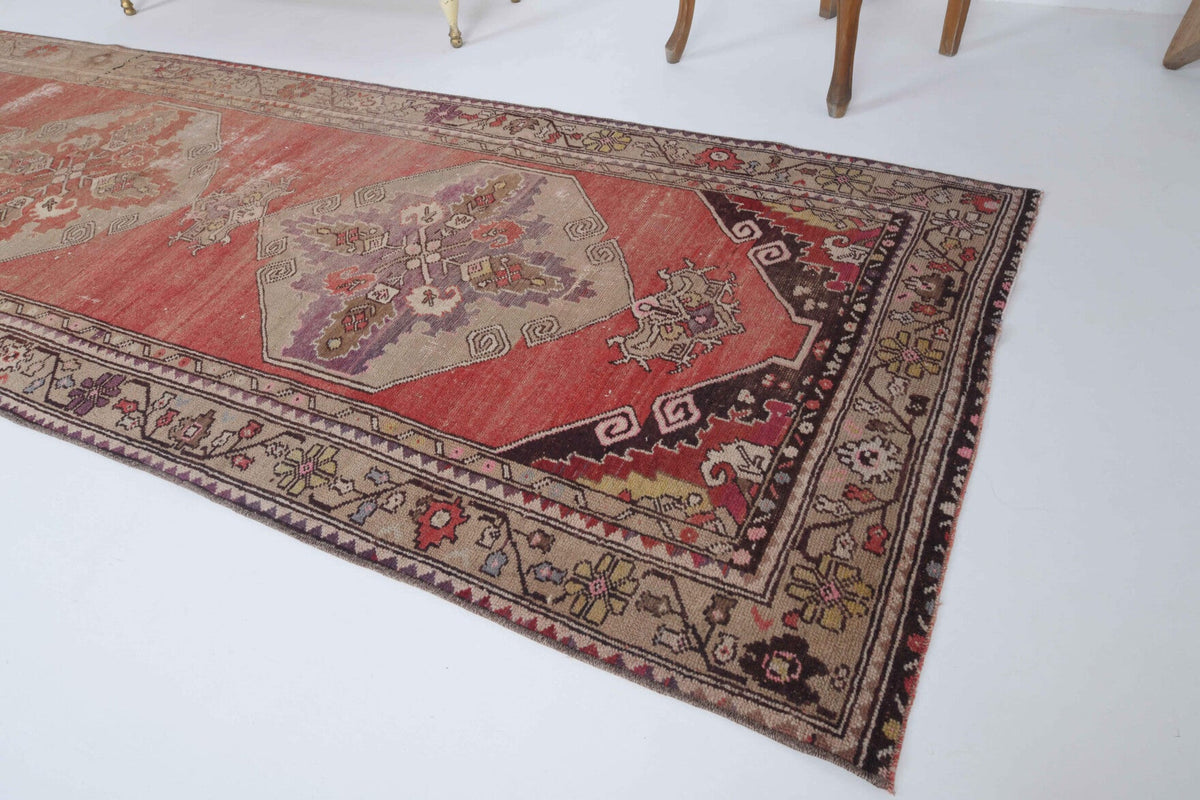 El yapımı vintage yolluk 97x330 cm oryantal desenli yün - desen detayı