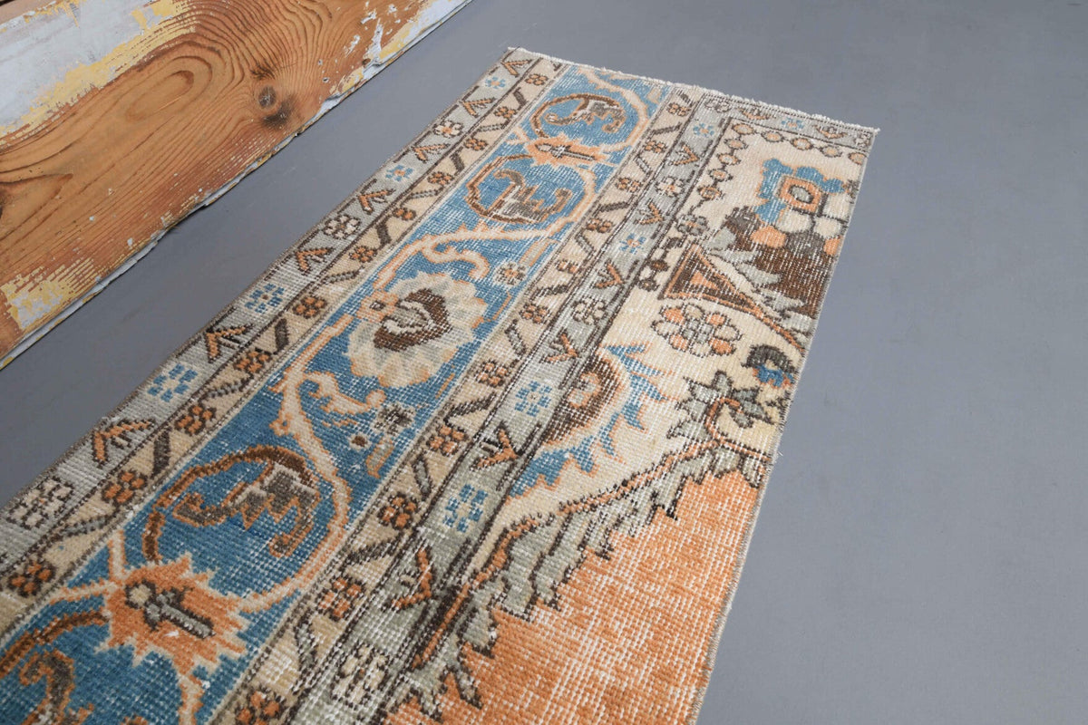 El yapımı vintage yolluk 56x279 cm oryantal desenli yün - kenar ve saçak detayı