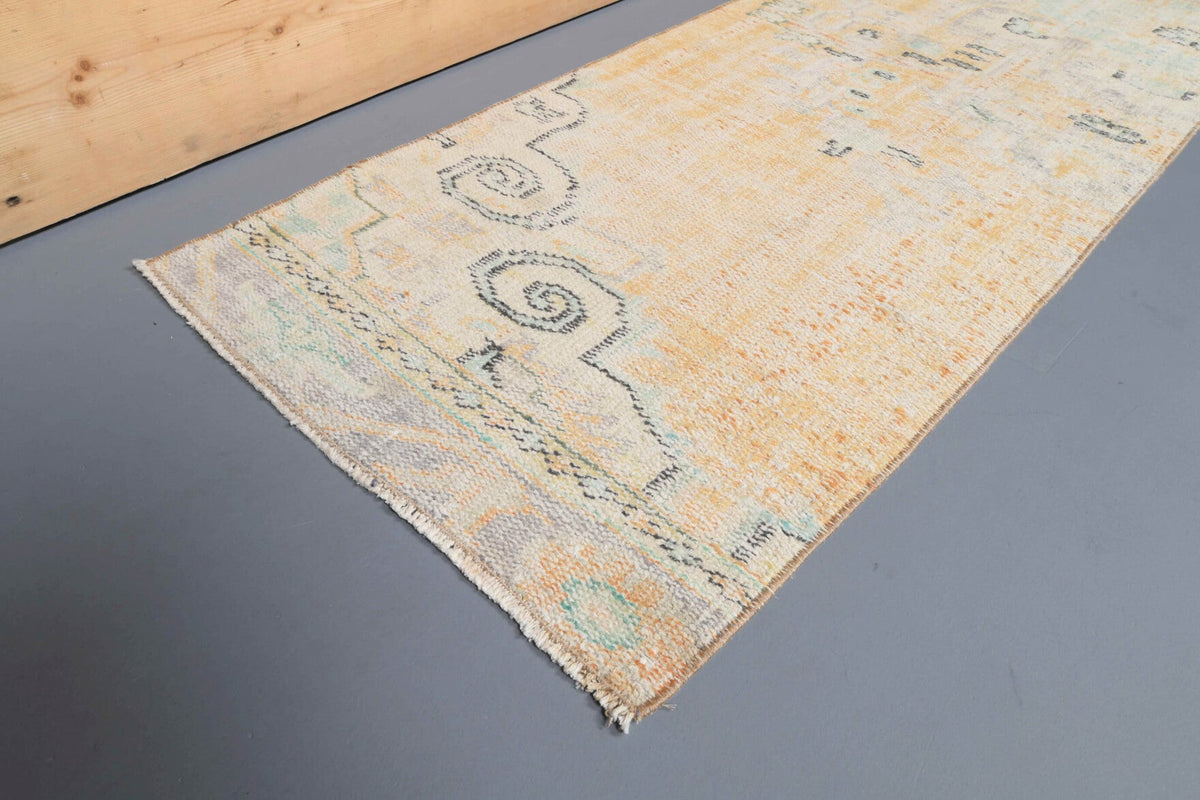 El yapımı vintage yolluk 64x254 cm soyut desenli yün - kenar ve saçak detayı