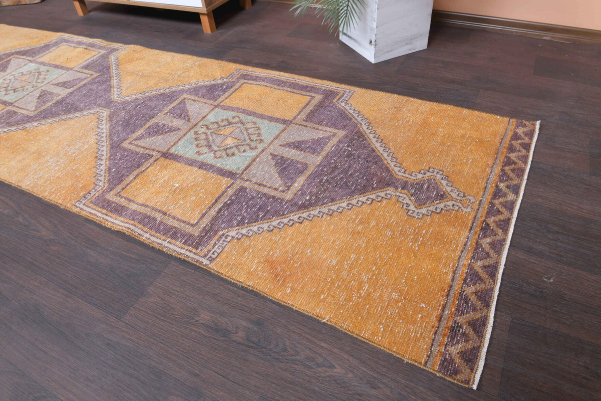 El yapımı vintage yolluk 94x376 cm geometrik desenli yün - desen detayı