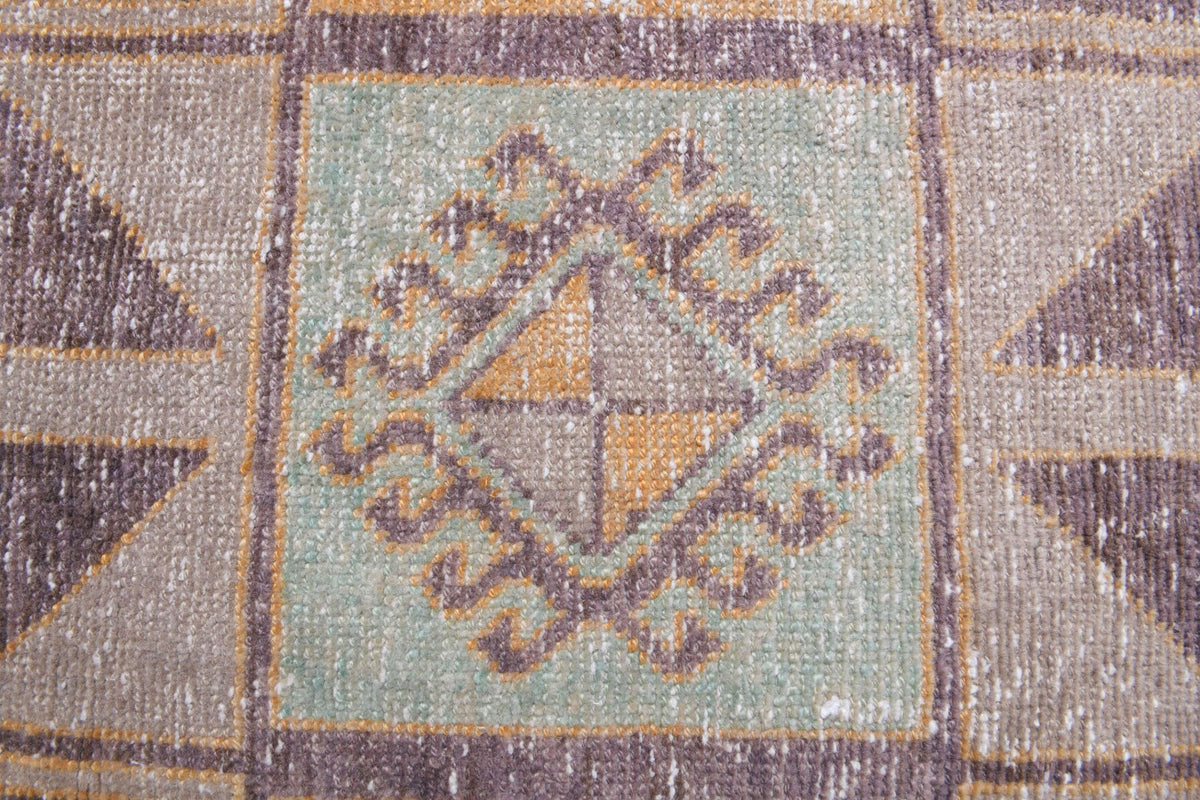 El yapımı vintage yolluk 94x376 cm geometrik desenli yün - üstten görünüm