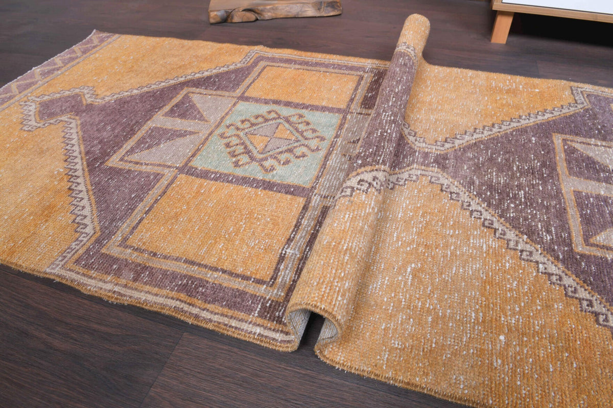 El yapımı vintage yolluk 94x376 cm geometrik desenli yün - farklı açıdan görünüm