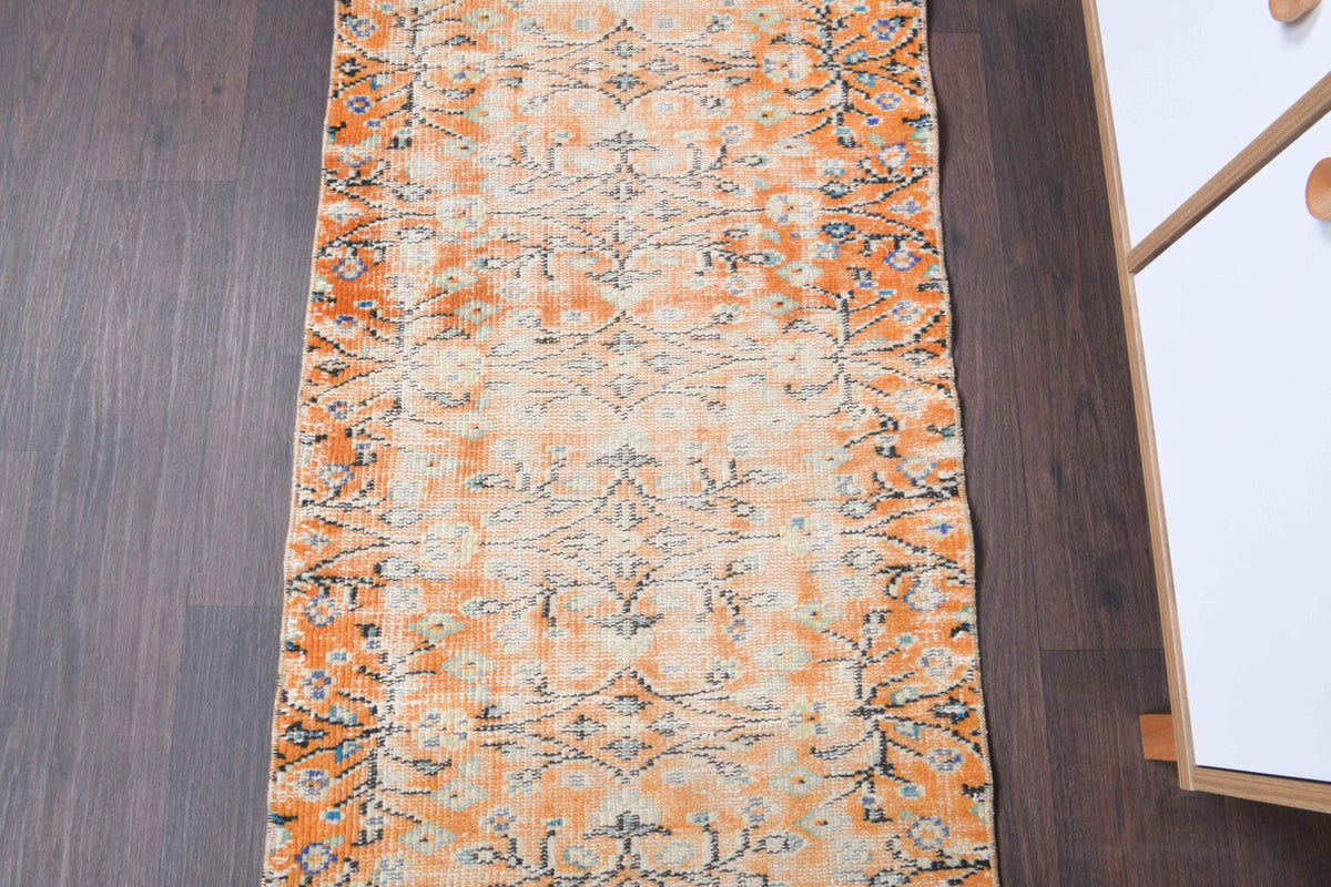 El yapımı vintage yolluk 66x310 cm çiçek desenli desenli yün - mekan görünümü