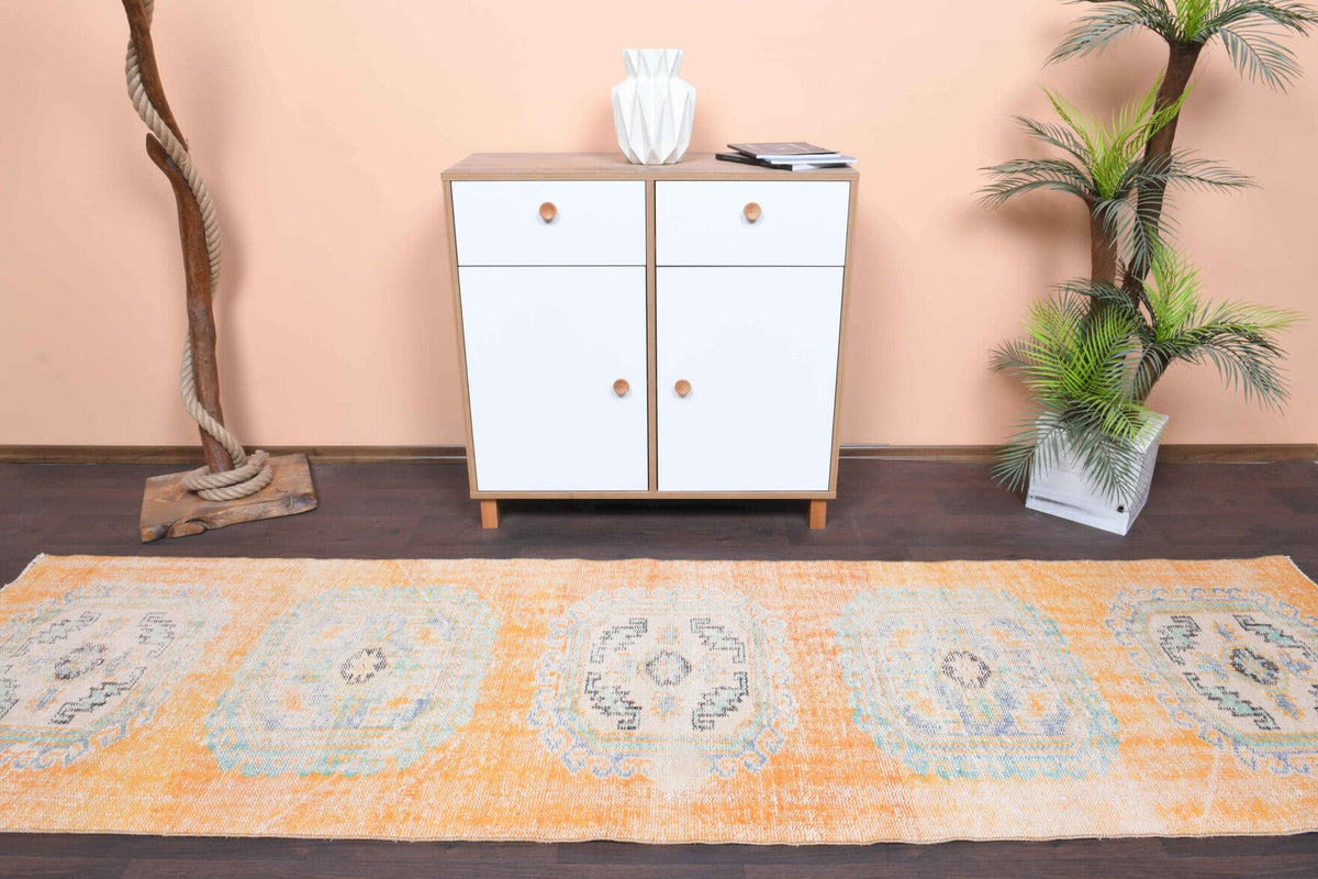 El yapımı vintage yolluk 89x320 cm oryantal desenli yün - detay görünümü