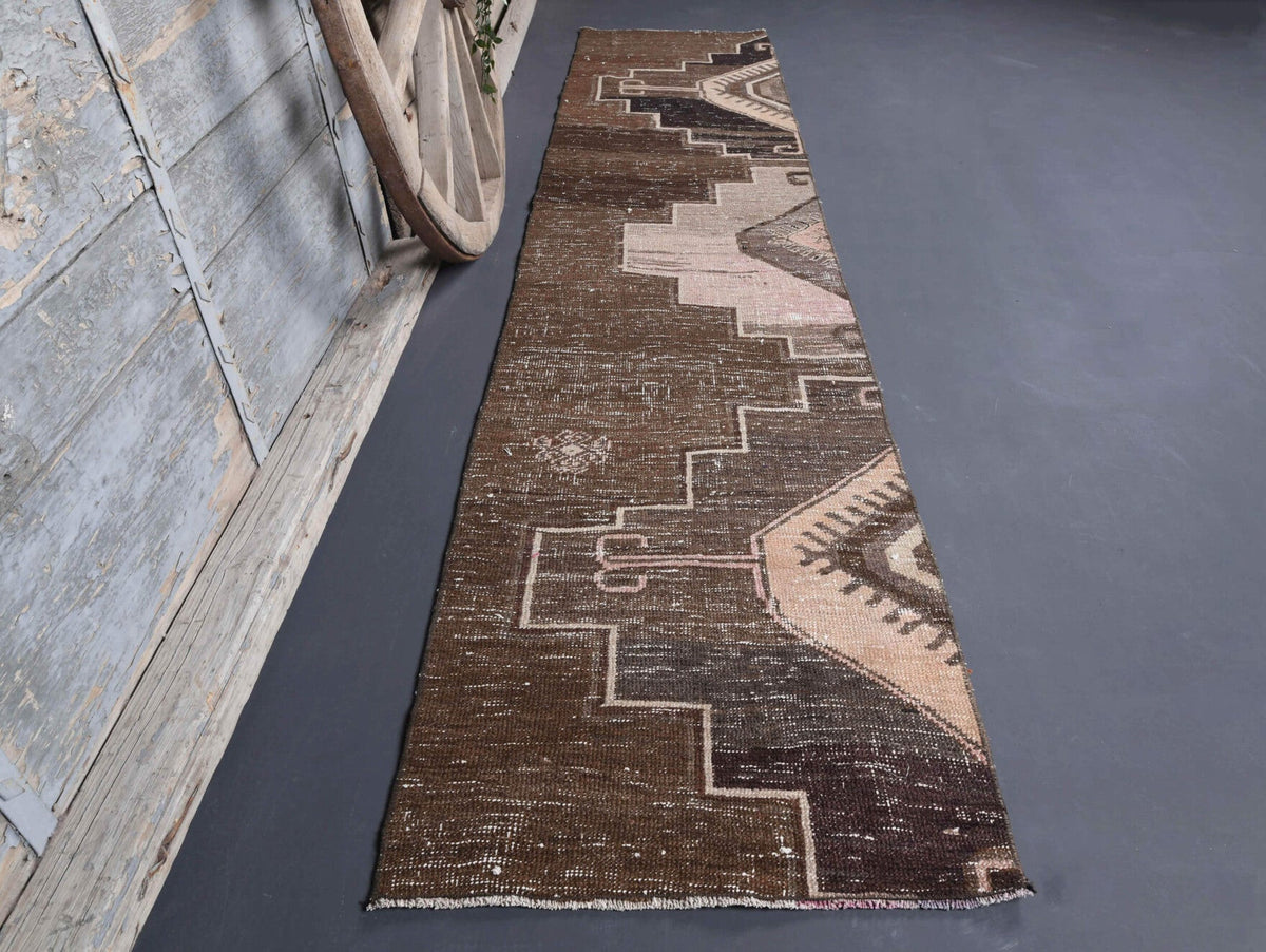 El yapımı vintage yolluk 61x305 cm oryantal desenli yün - detay görünümü