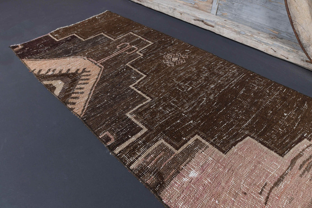 El yapımı vintage yolluk 61x305 cm oryantal desenli yün - kenar ve saçak detayı