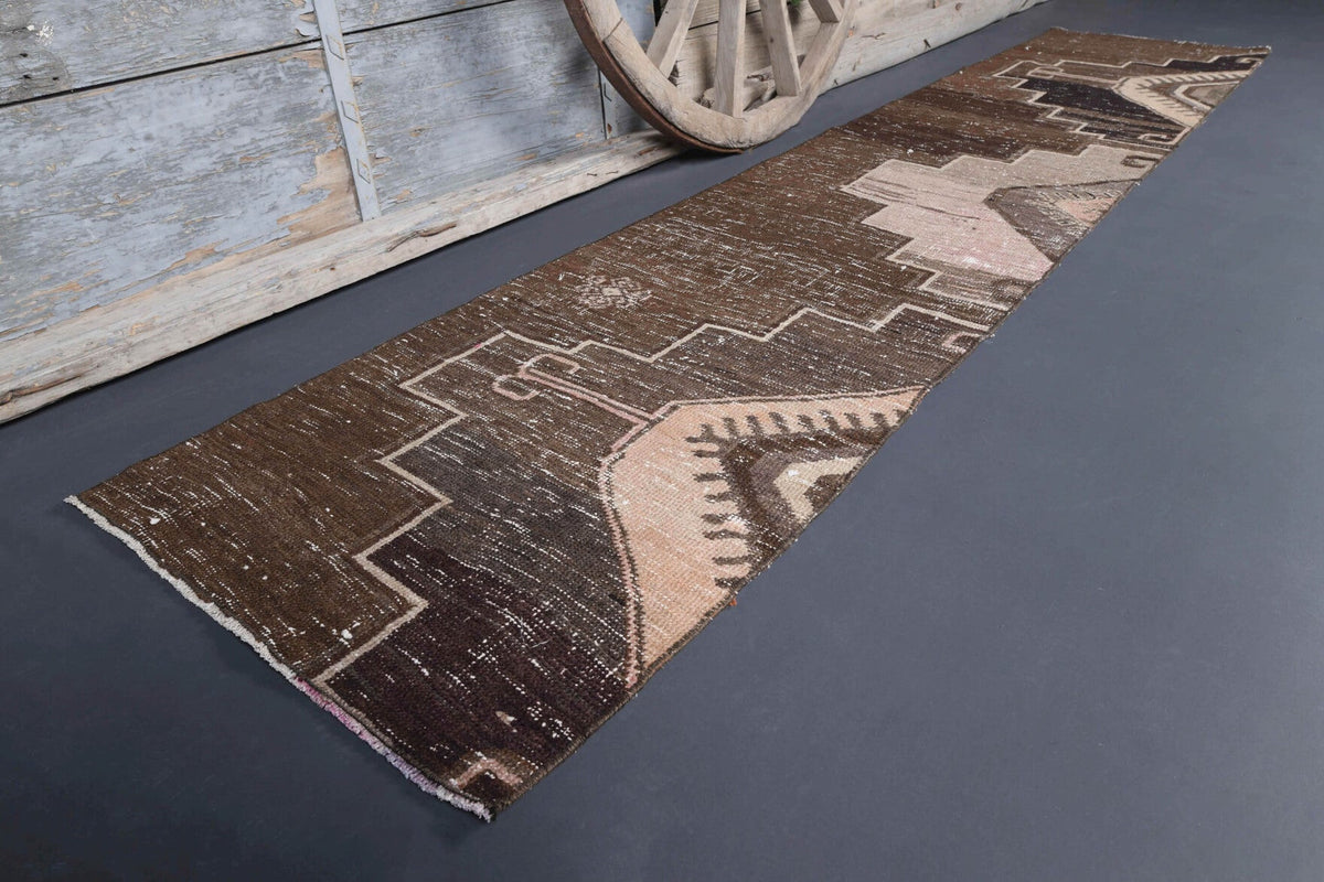 El yapımı vintage yolluk 61x305 cm oryantal desenli yün - üstten görünüm