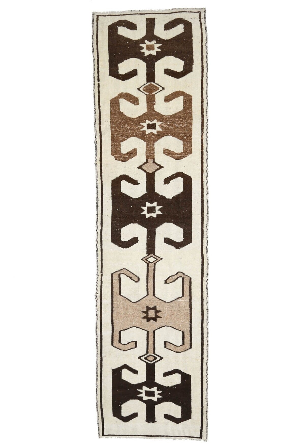 El yapımı vintage yolluk 97x391 cm tribal desenli yün - açık alan görünümü