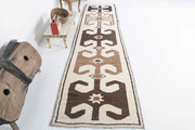 El yapımı vintage yolluk 97x391 cm tribal desenli yün - detay görünümü
