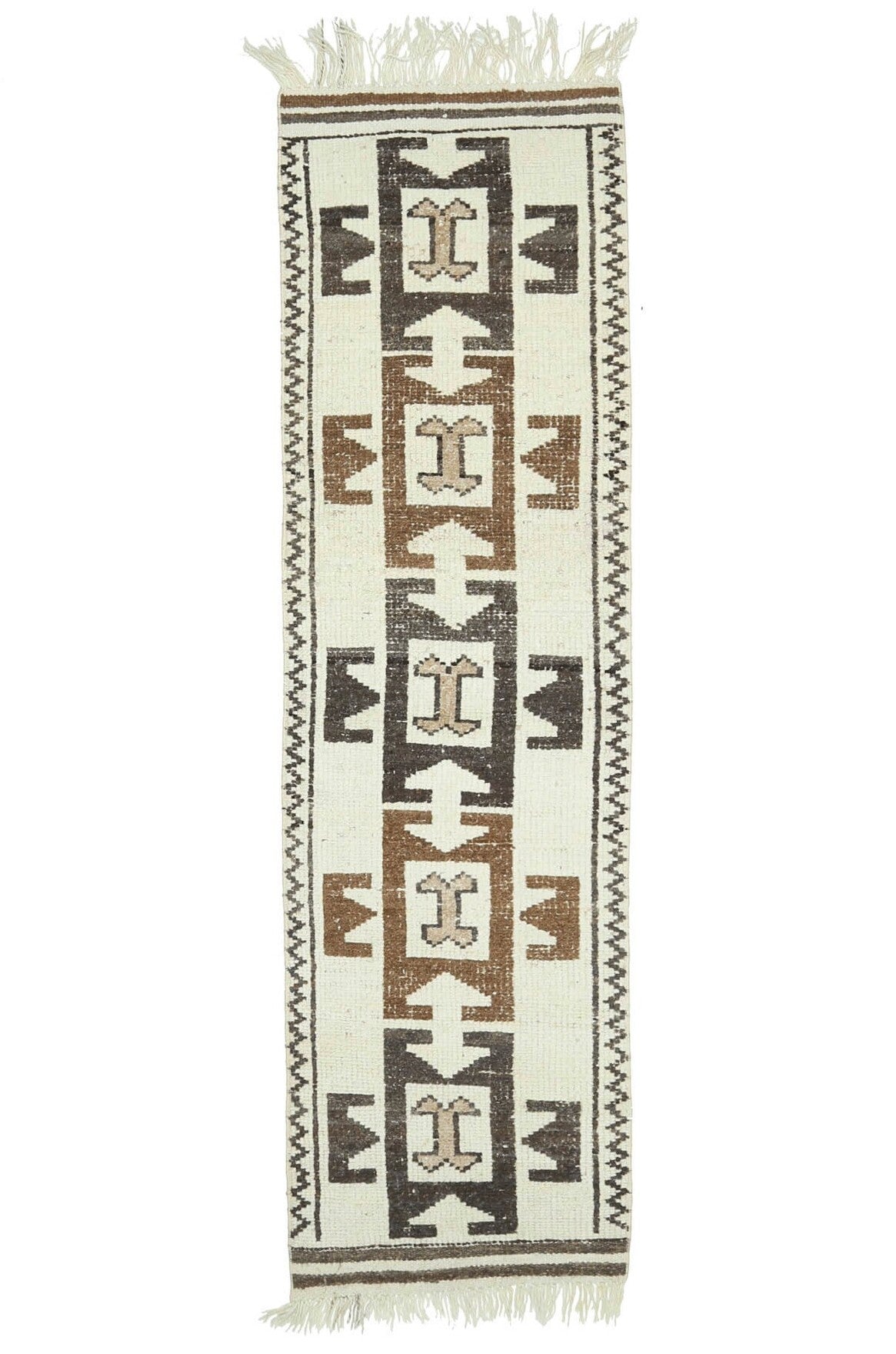 El yapımı vintage yolluk 81x300 cm i̇kat desenli yün