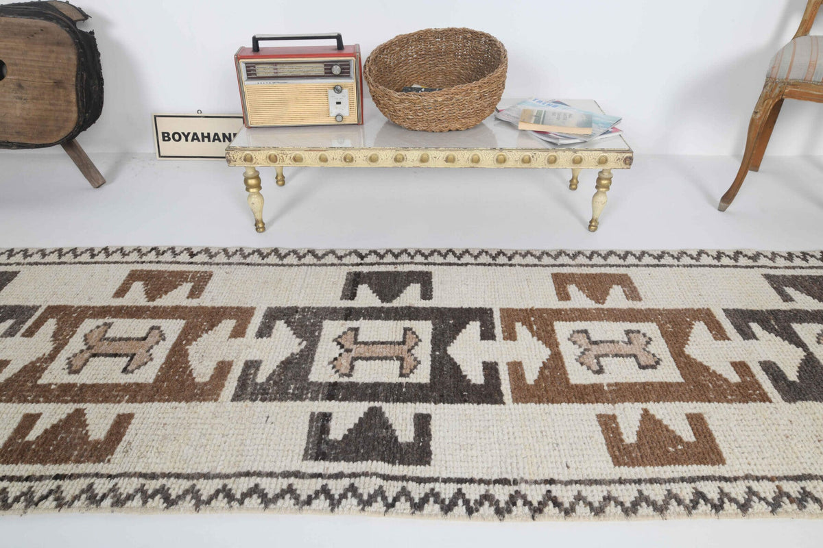 El yapımı vintage yolluk 81x300 cm i̇kat desenli yün - desen detayı