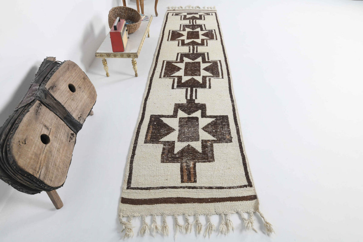 White Oushak Vintage Runner Rug