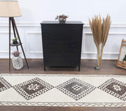El yapımı vintage yolluk 91x345 cm geometrik desenli yün - detay görünümü