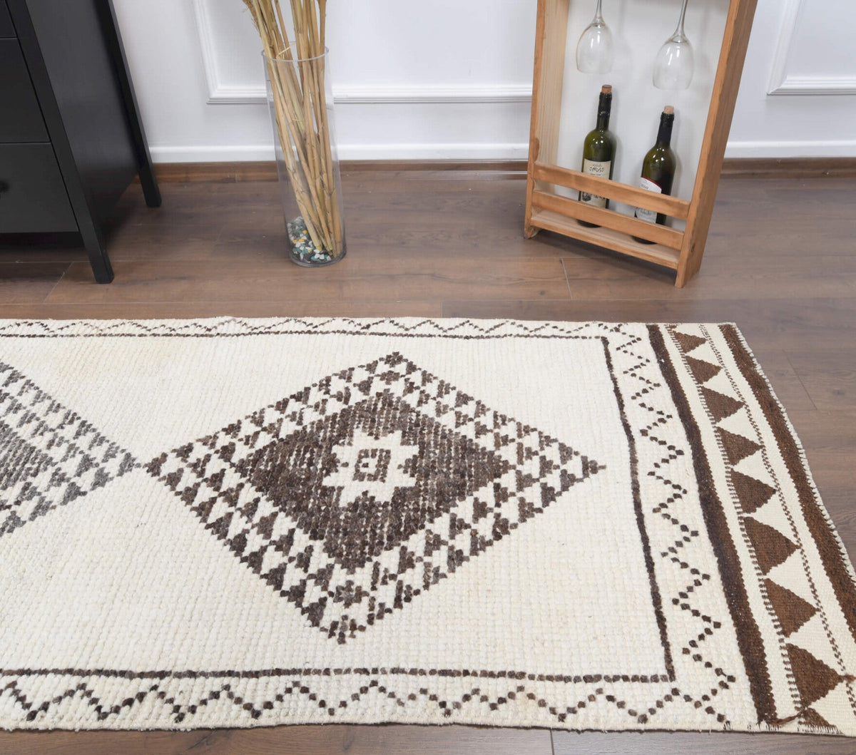 El yapımı vintage yolluk 91x345 cm geometrik desenli yün - desen detayı