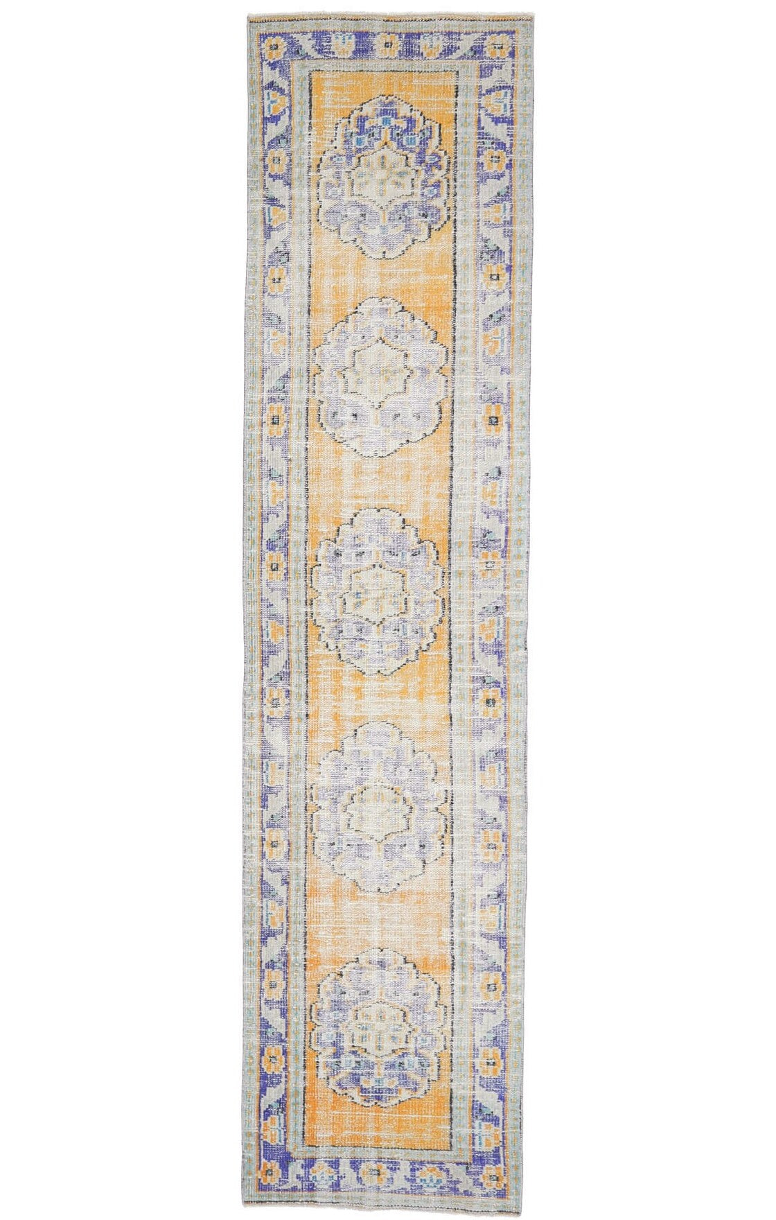 El yapımı vintage yolluk 79x338 cm oryantal desenli yün - açık alan görünümü