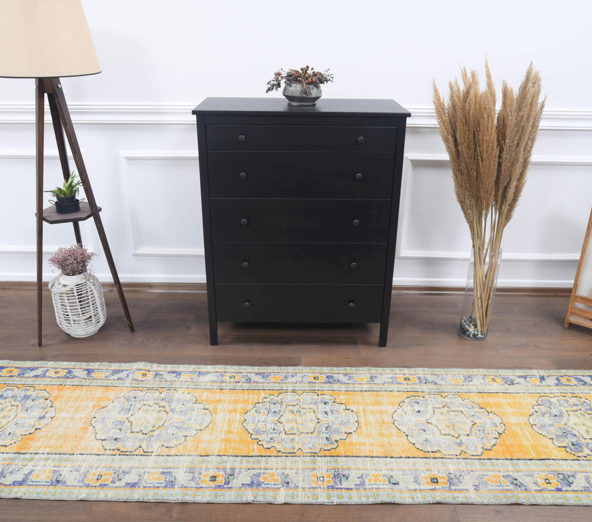 El yapımı vintage yolluk 79x338 cm oryantal desenli yün - detay görünümü
