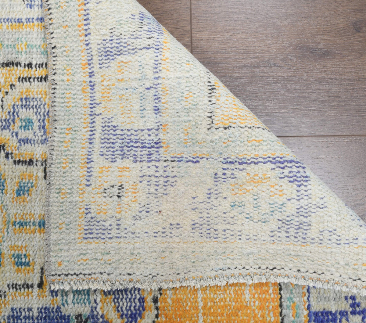 El yapımı vintage yolluk 79x338 cm oryantal desenli yün - kenar ve saçak detayı