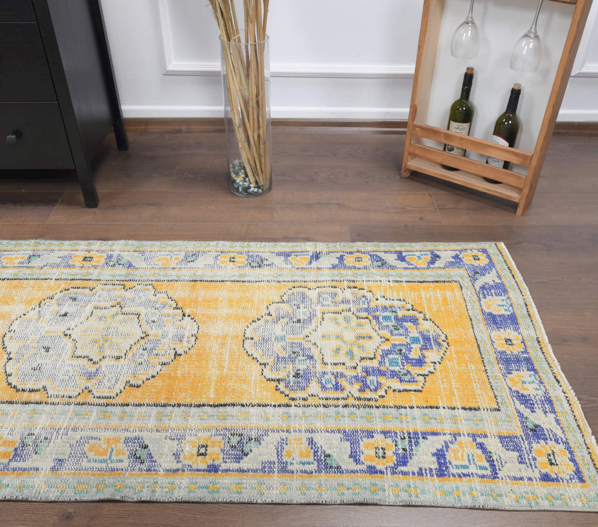 El yapımı vintage yolluk 79x338 cm oryantal desenli yün - mekan görünümü