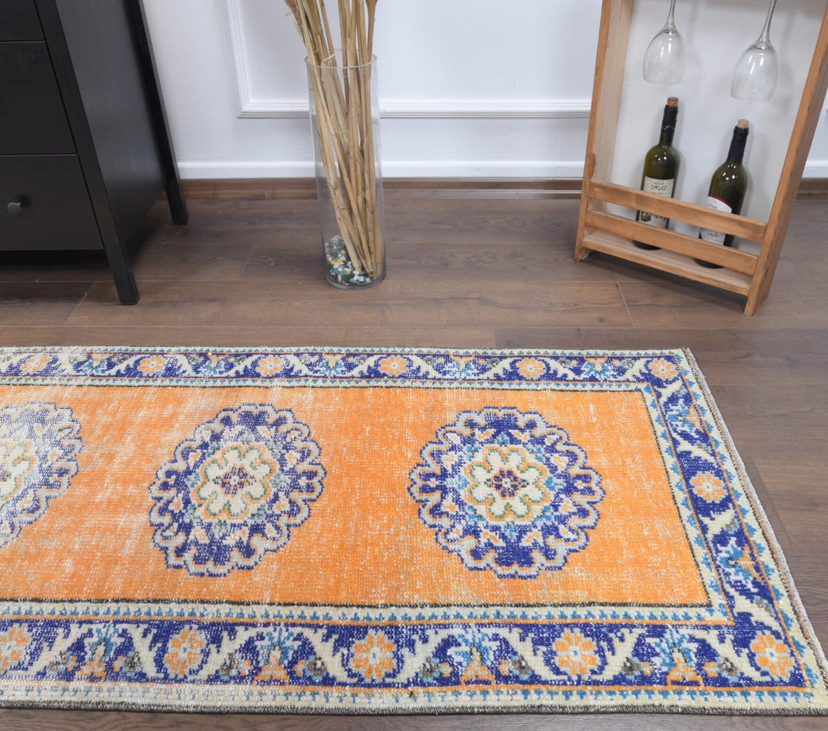 El yapımı vintage yolluk 74x325 cm oryantal desenli yün - mekan görünümü