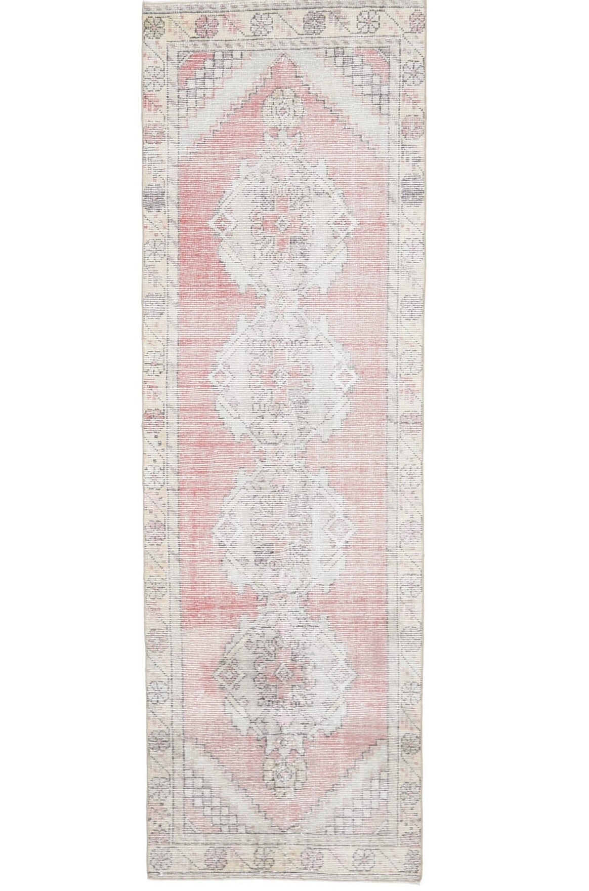 El yapımı vintage yolluk 91x295 cm oryantal desenli yün - üstten görünüm