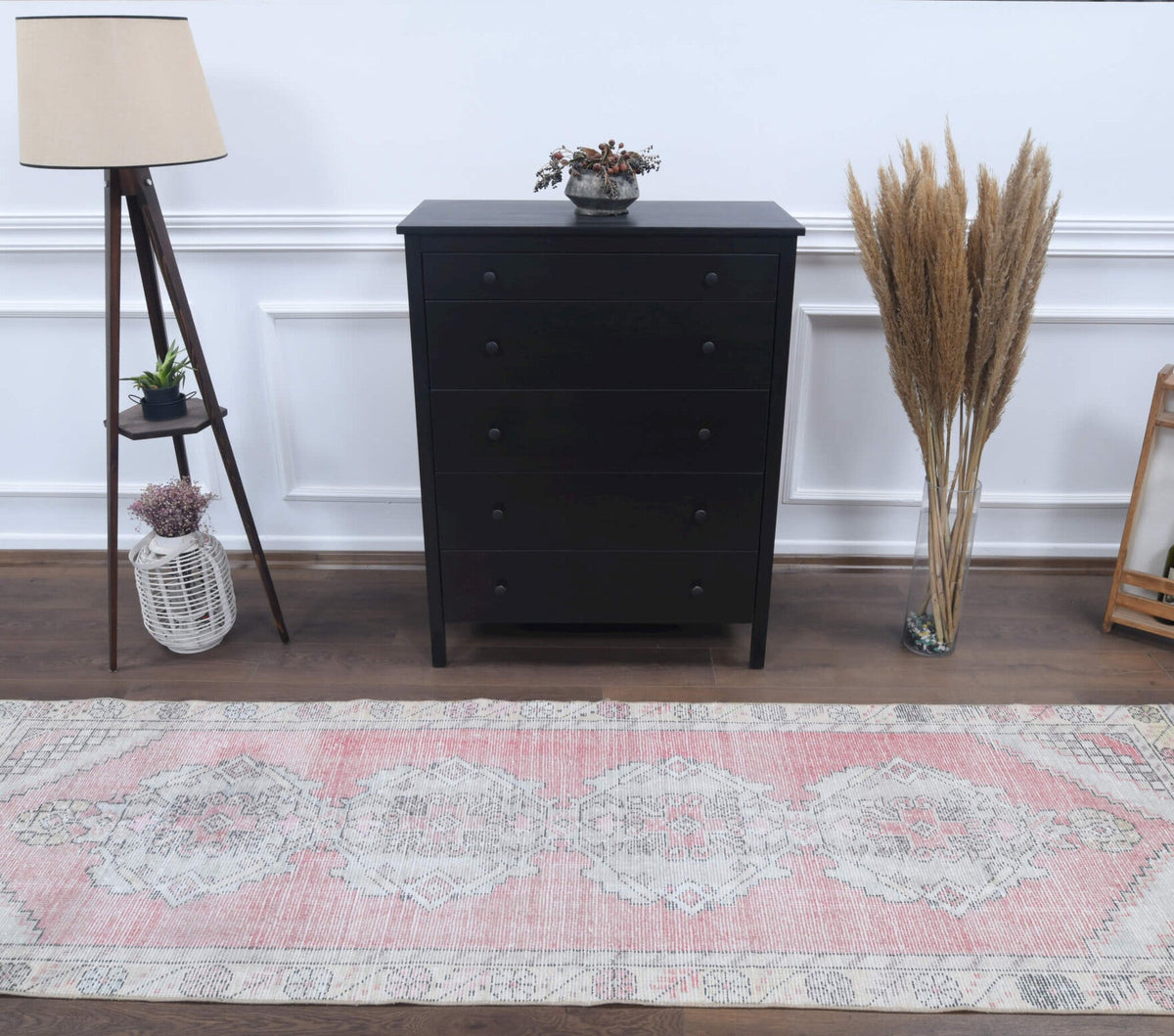 El yapımı vintage yolluk 91x295 cm oryantal desenli yün - detay görünümü