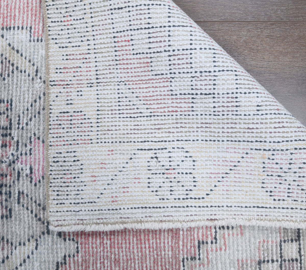 El yapımı vintage yolluk 91x295 cm oryantal desenli yün - kenar ve saçak detayı