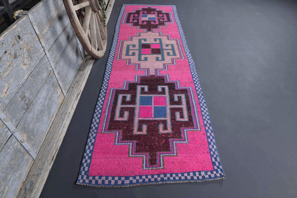 El yapımı vintage yolluk 97x335 cm oryantal desenli yün - detay görünümü