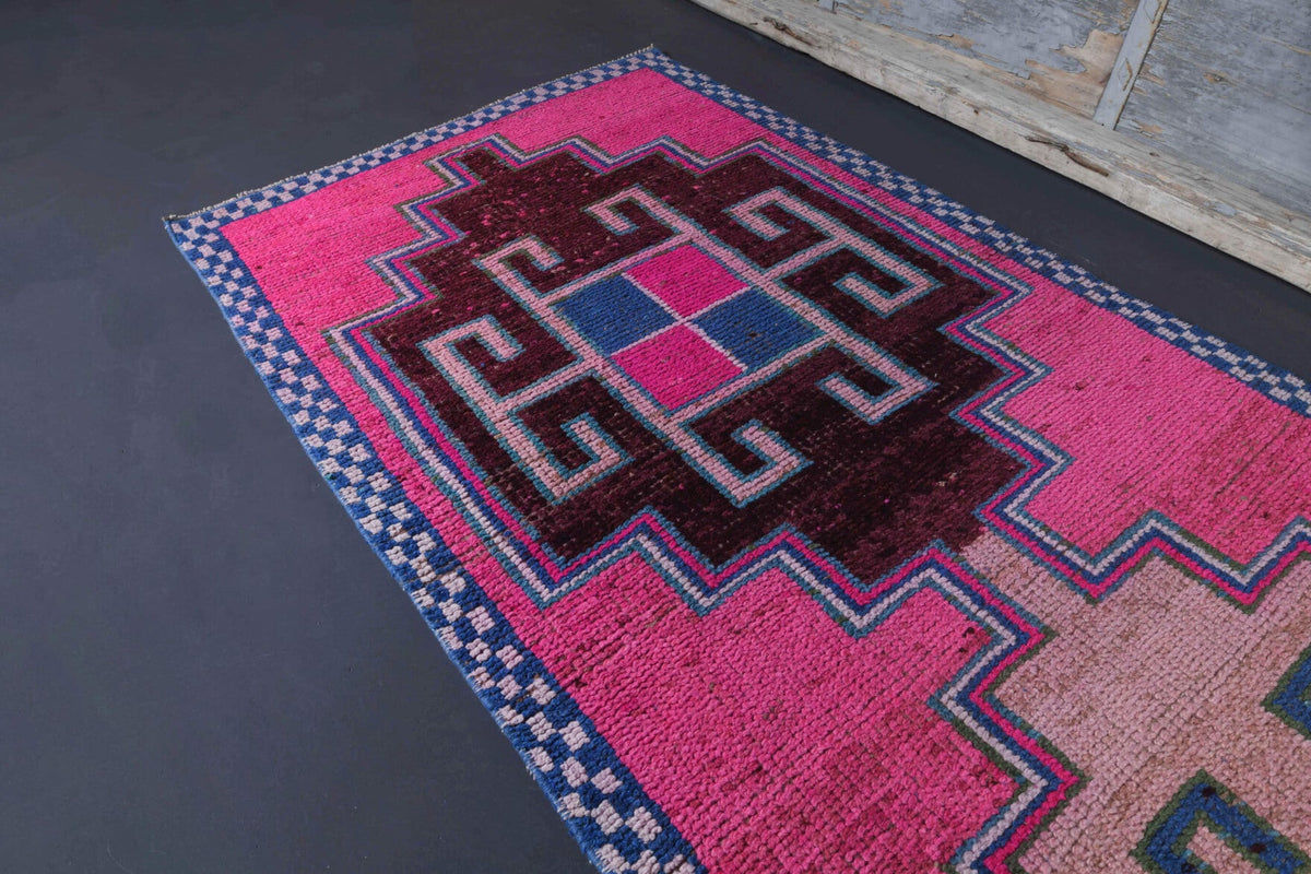 El yapımı vintage yolluk 97x335 cm oryantal desenli yün - kenar ve saçak detayı
