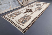 El yapımı vintage yolluk 119x315 cm geleneksel desenli yün - detay görünümü