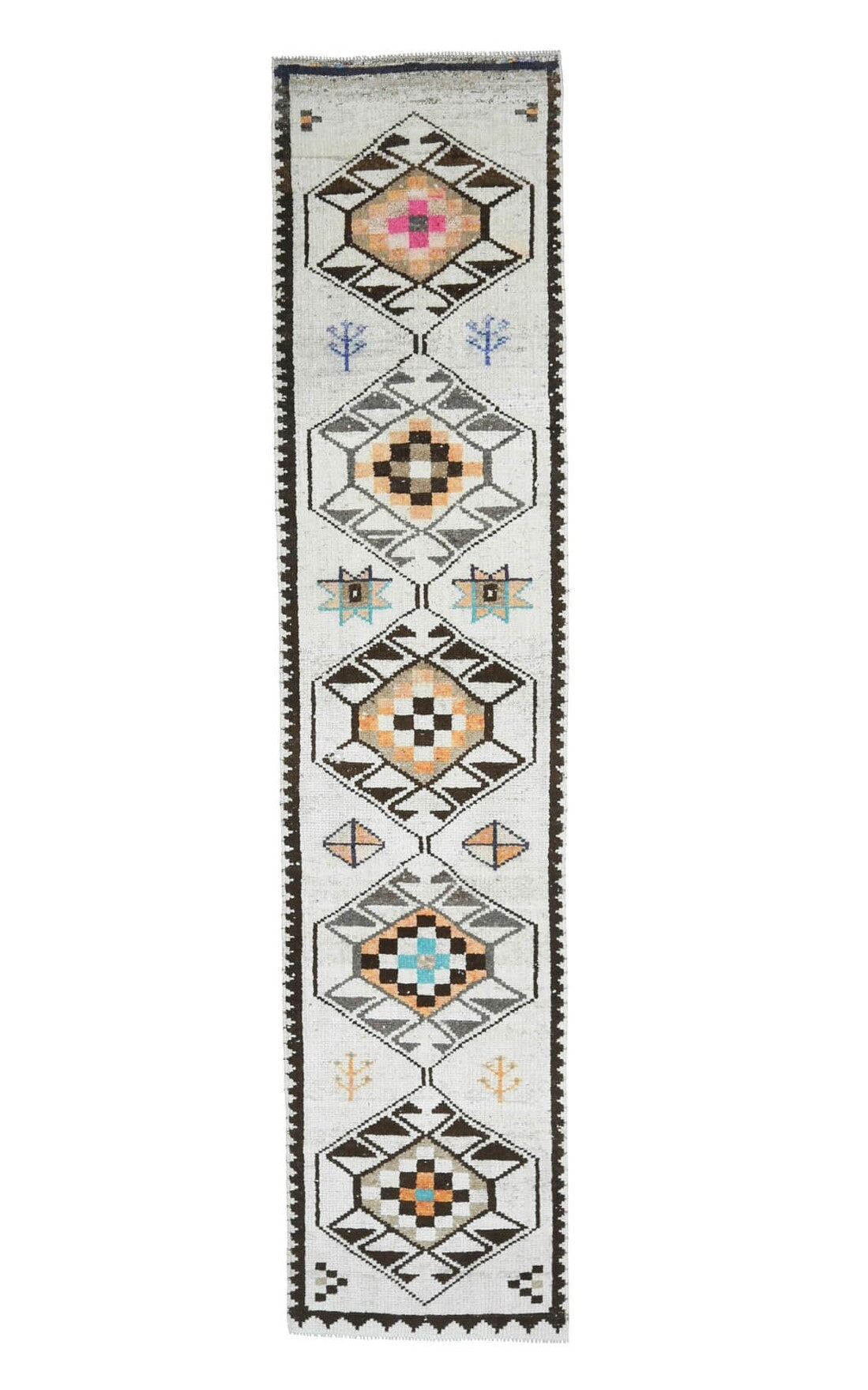 El yapımı vintage yolluk 81x363 cm oryantal desenli yün - açık alan görünümü