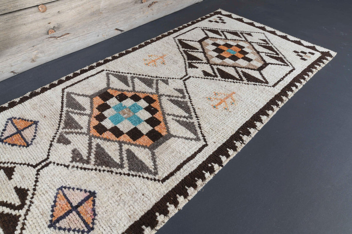 El yapımı vintage yolluk 81x363 cm oryantal desenli yün - desen detayı