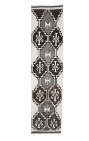 Vintage White Ikat Oushak Runner Rug