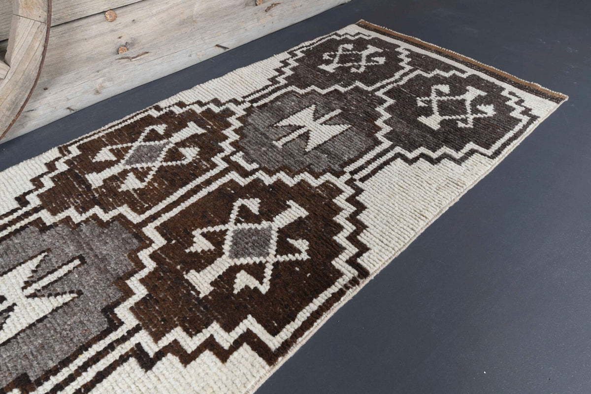 Vintage White Ikat Oushak Runner Rug