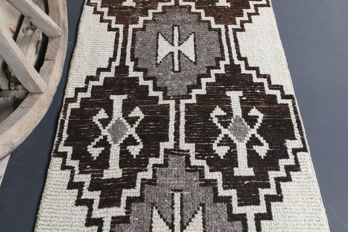 Vintage White Ikat Oushak Runner Rug