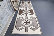 El yapımı vintage yolluk 102x361 cm tribal desenli yün - detay görünümü