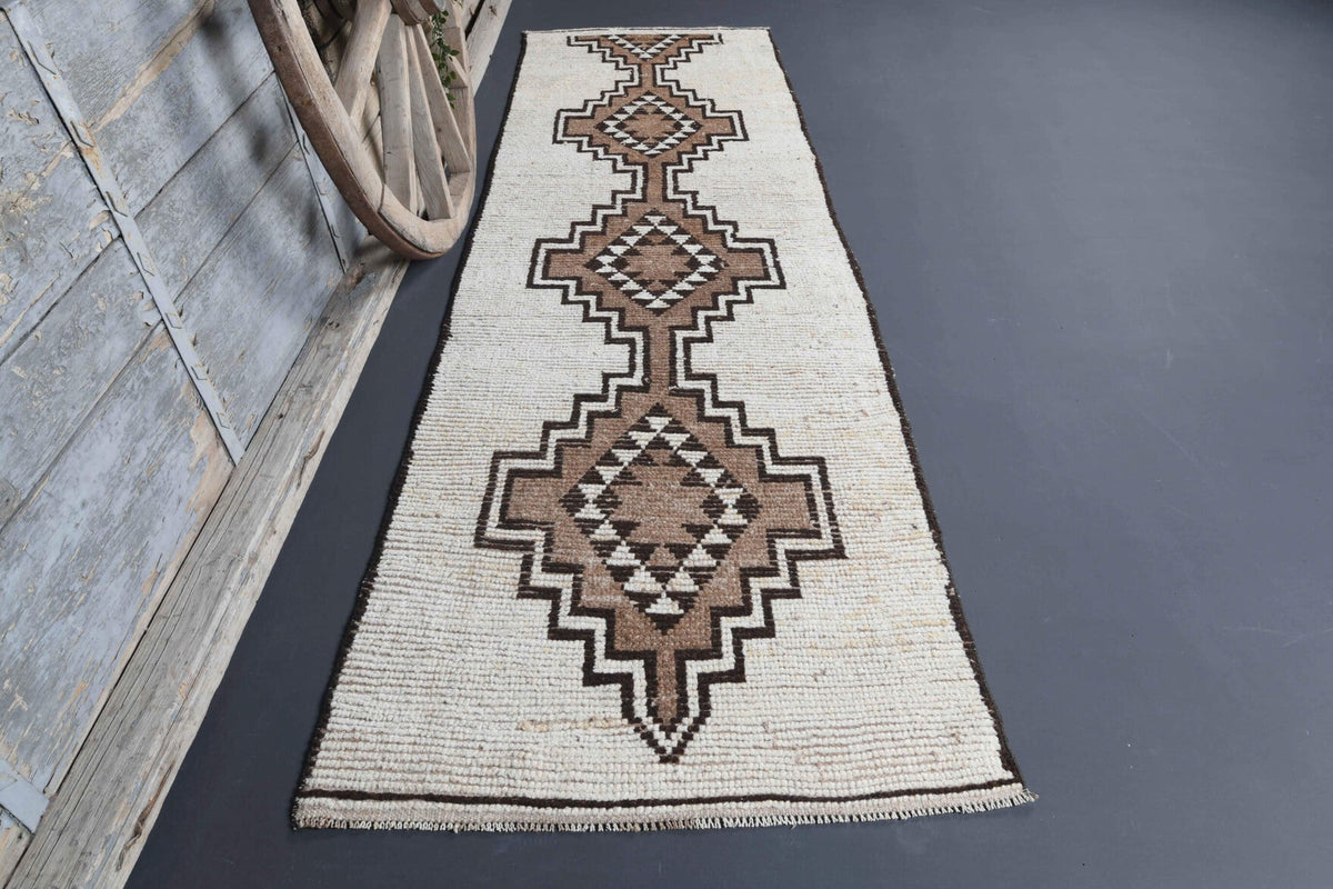 El yapımı vintage yolluk 91x300 cm tribal desenli yün - detay görünümü