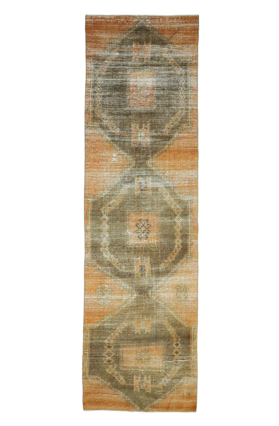 El yapımı vintage yolluk 97x351 cm geometrik desenli yün - üstten görünüm