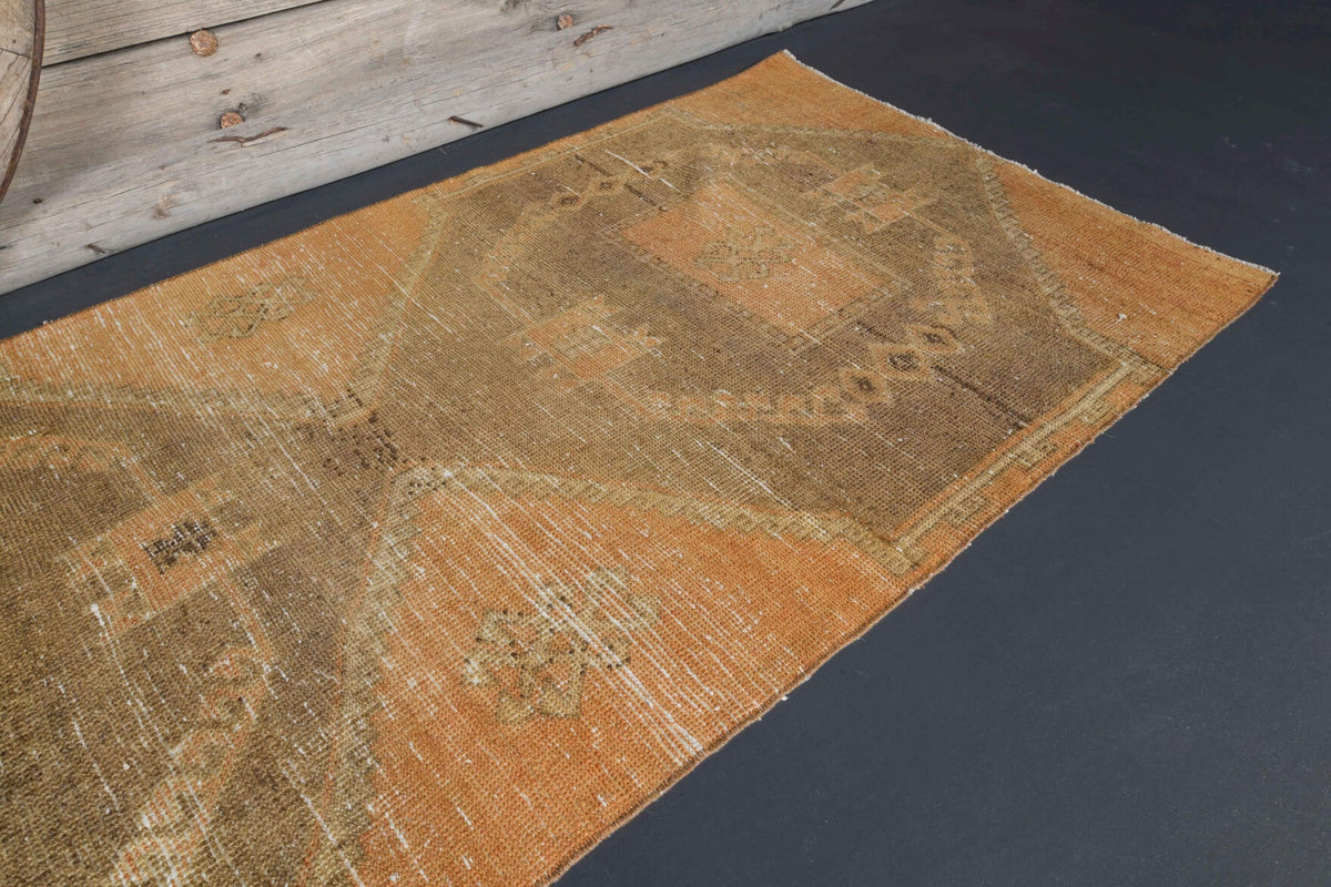 El yapımı vintage yolluk 97x351 cm geometrik desenli yün - kenar ve saçak detayı