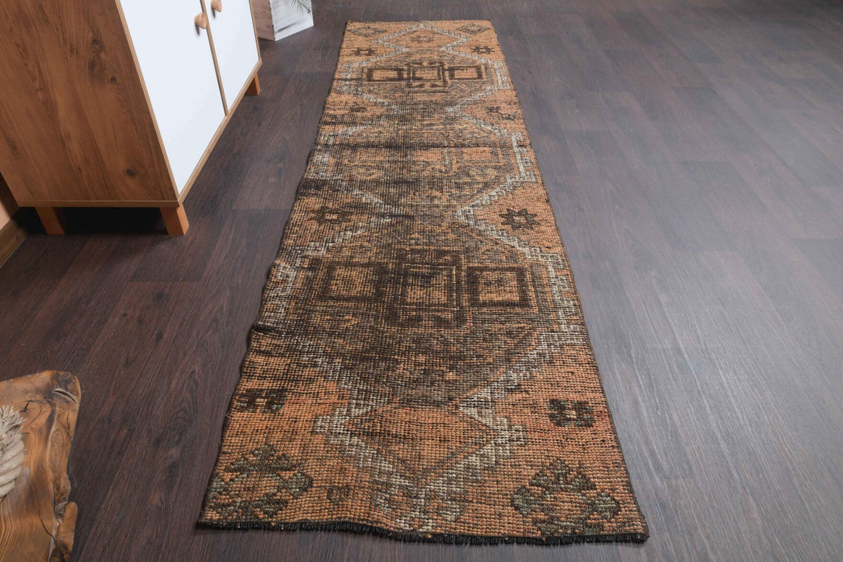 El yapımı vintage yolluk 71x257 cm ombre desenli yün - kenar ve saçak detayı