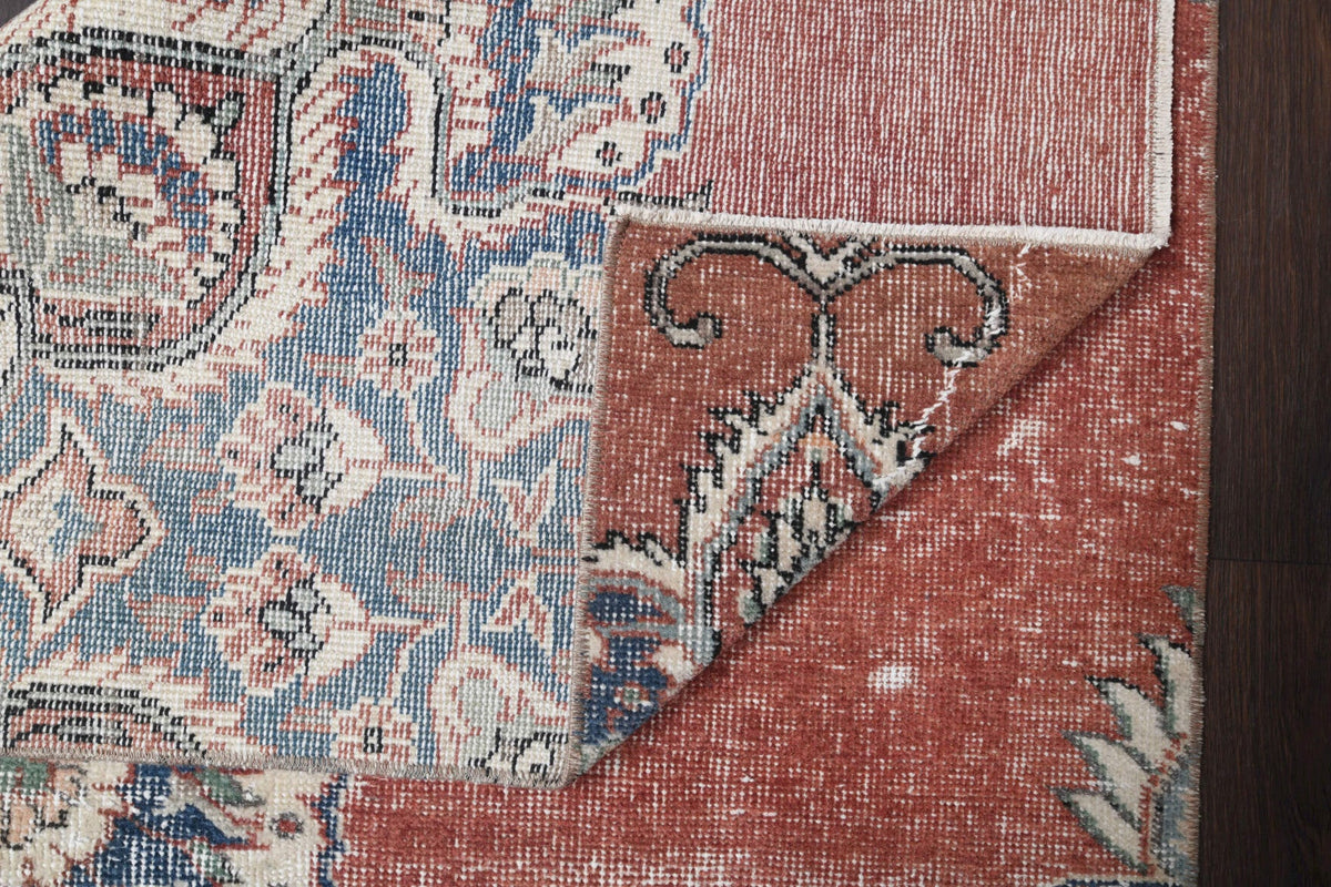 El yapımı vintage yolluk 91x244 cm oryantal desenli yün - kenar ve saçak detayı