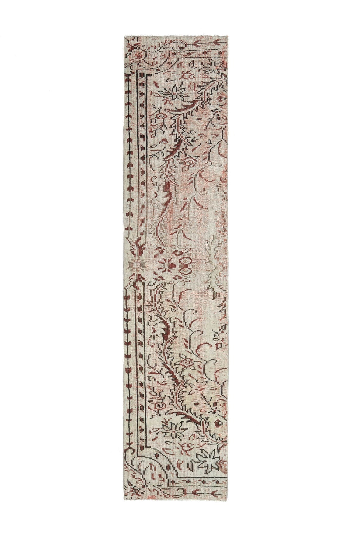 El yapımı vintage yolluk 61x287 cm çiçek desenli desenli yün - açık alan görünümü