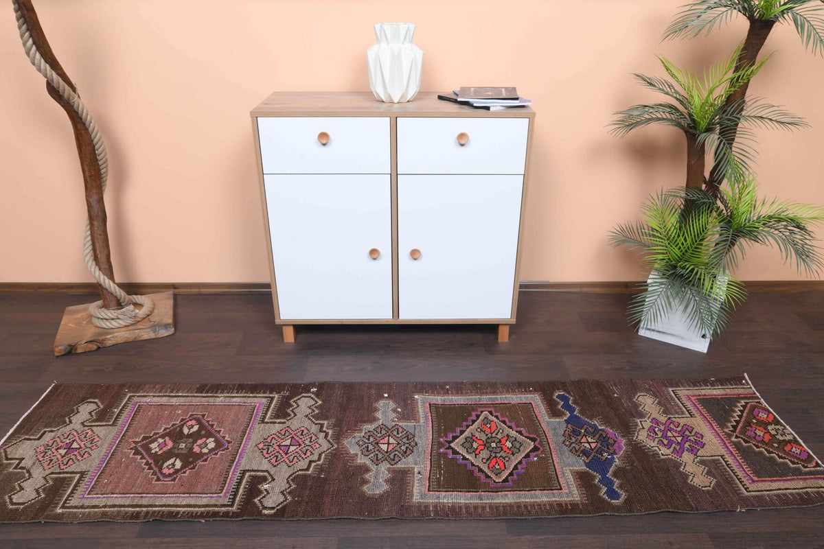 El yapımı vintage yolluk 61x259 cm oryantal desenli yün - detay görünümü