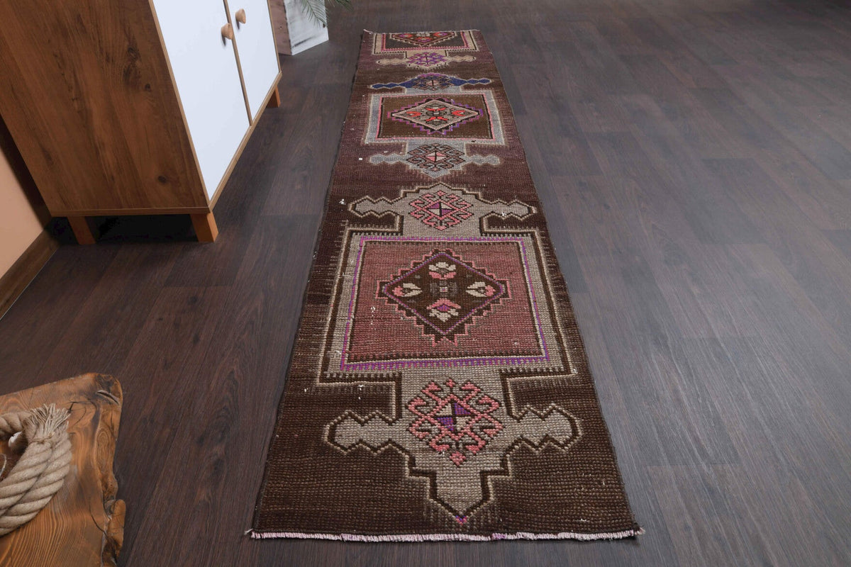 El yapımı vintage yolluk 61x259 cm oryantal desenli yün - kenar ve saçak detayı