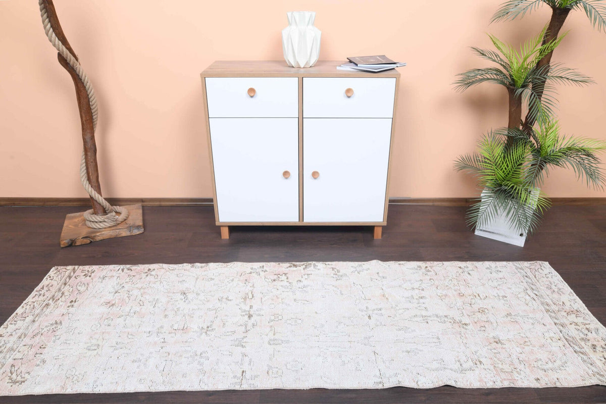 El yapımı vintage yolluk 79x259 cm çiçek desenli desenli yün - detay görünümü