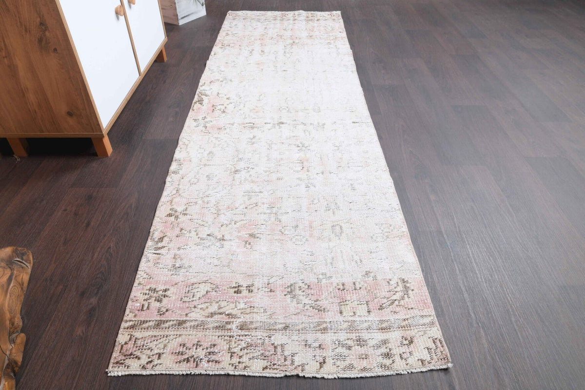El yapımı vintage yolluk 79x259 cm çiçek desenli desenli yün - kenar ve saçak detayı