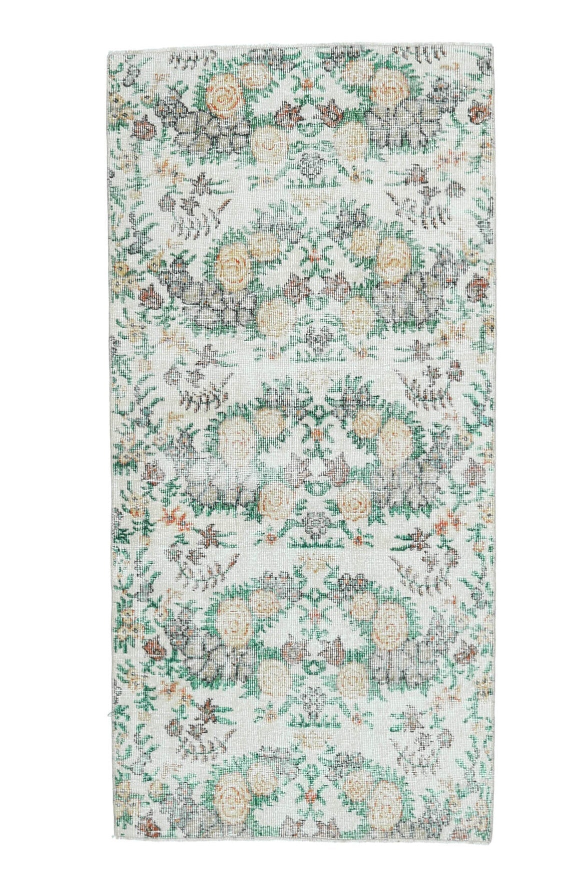 El yapımı vintage halı 61x152 cm çiçek desenli desenli yün - açık alan görünümü