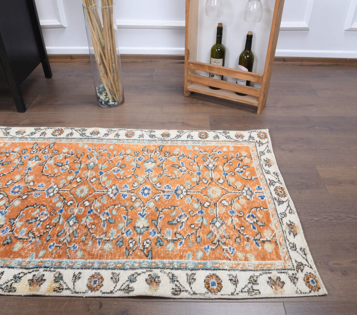 El yapımı vintage yolluk 79x318 cm çiçek desenli desenli yün - desen detayı